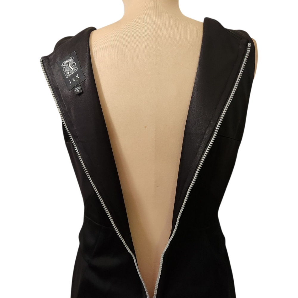 JAX Black Satin Cut-Out Peplum Cocktail Dress - Size 10 - Picture 9 of 13